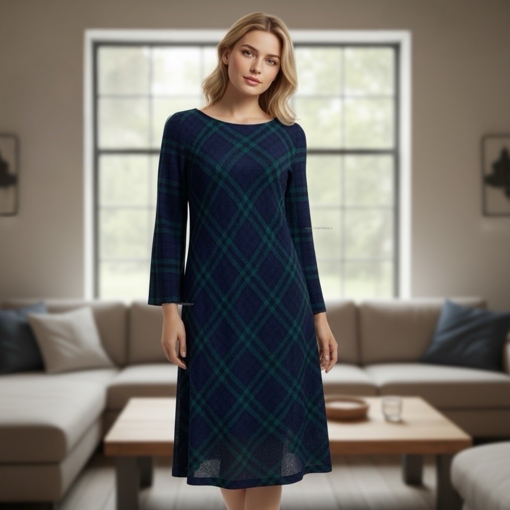 TABASA Argyle Check Air Wool 3WAY Dress New Made in Japan 36