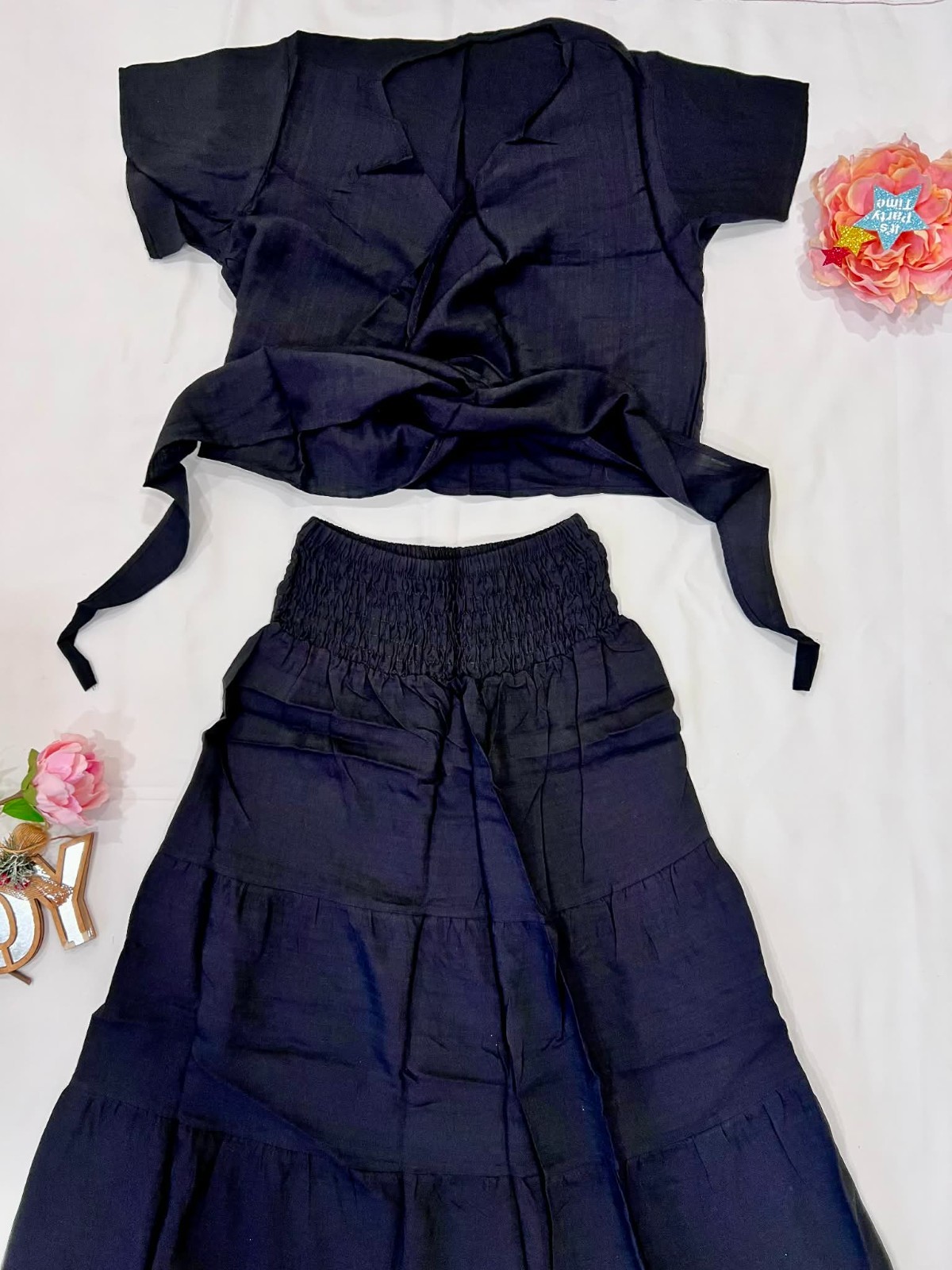 Women’s 2-Piece Wrap Top & Tiered Maxi Skirt Set