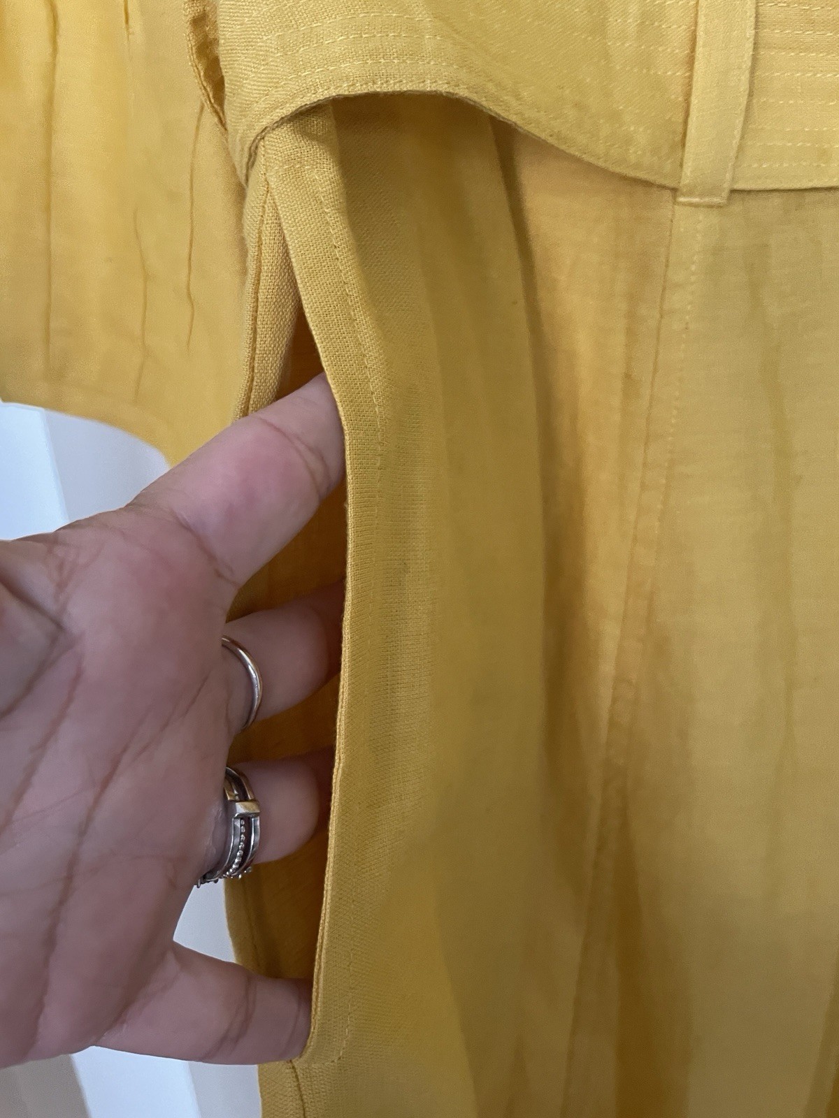 White Stuff Yellow Dress Embroidered Hem With Pockets And Belt Size 8