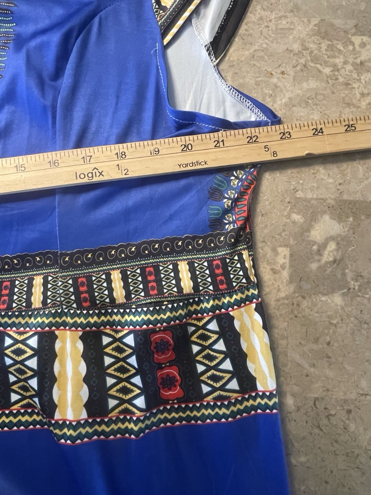 Jessica Taylor Women’s XL Blue Tribal Dashiki Maxi Dress Boho Ethnic Resort Plus