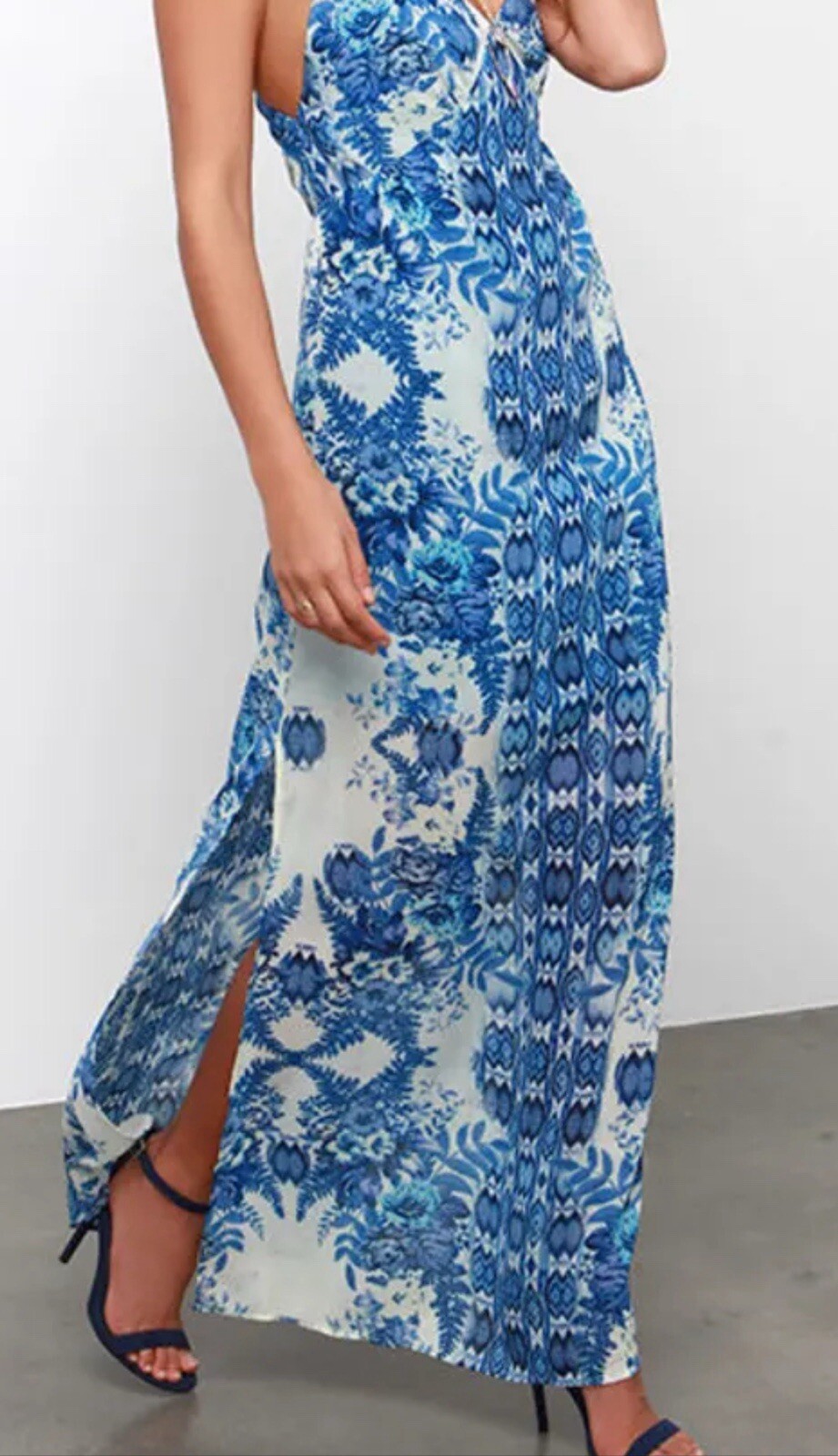 Encreme Dress Blue Eclectic Floral Print NWT Small Strappy Coastal Boho