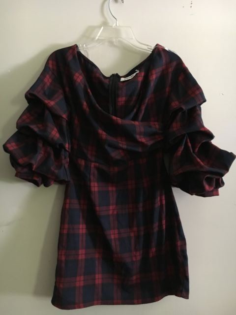 DO+BE Size S Plaid Tartan Check Ruffle Cuff Sleeve Stylish Dress Women Unique