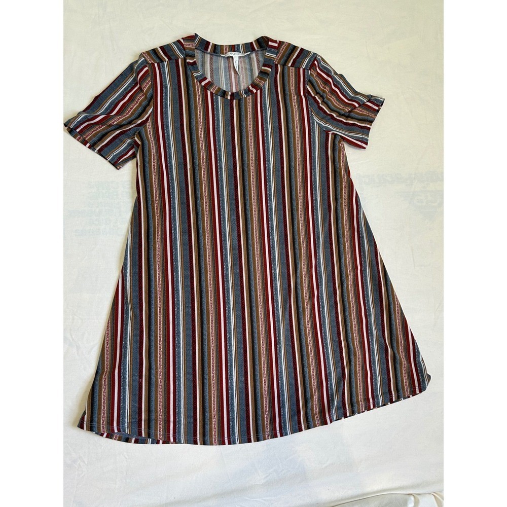 BCBGeneration Womens Multi Color Striped Short Sleeve Shift Mini Dress Small