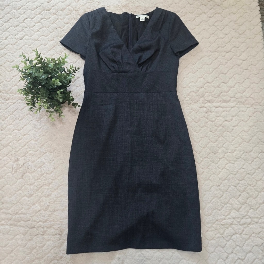 Banana Republic Blue-Gray Wool Textured Sheath Business Office Dress, Size 4