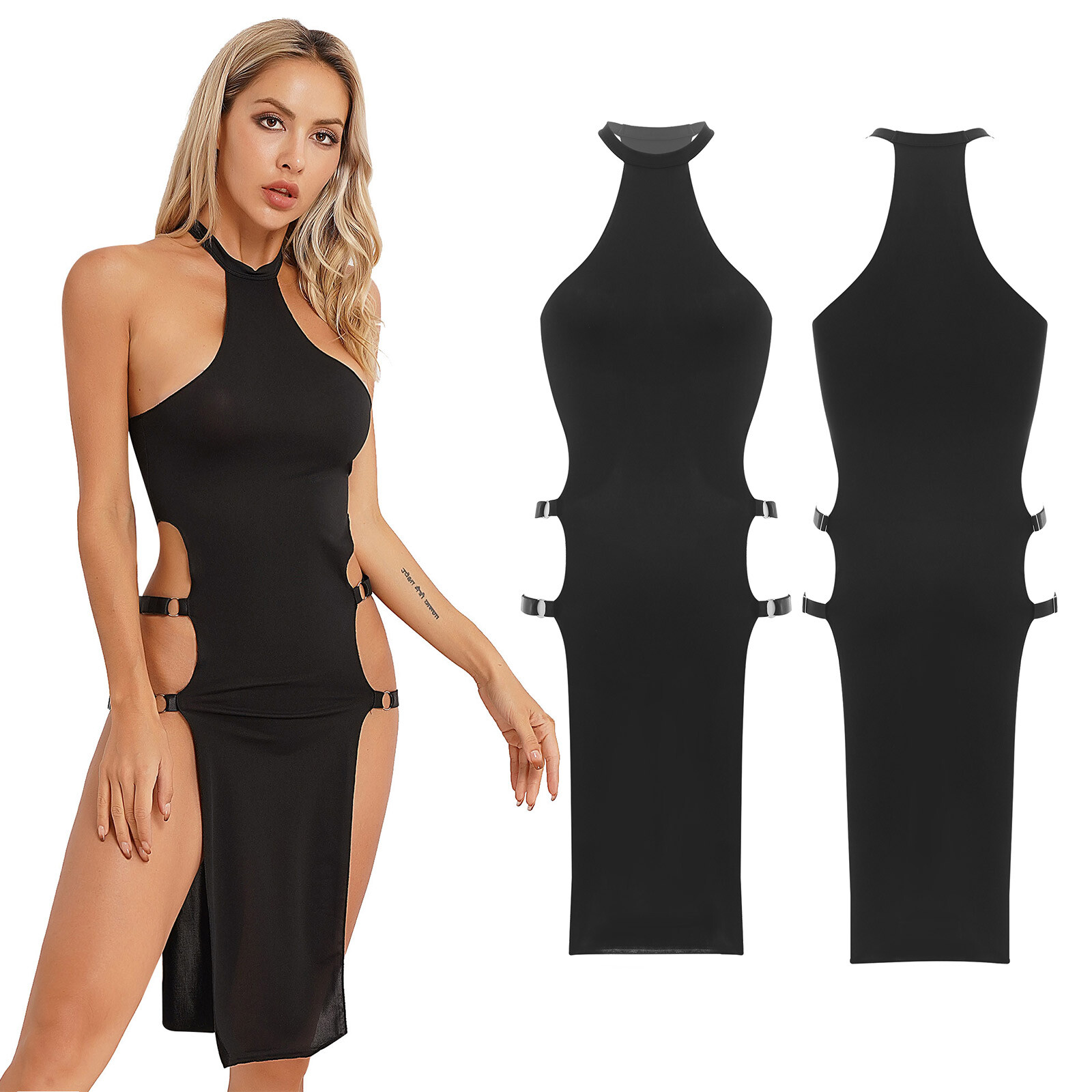 US Women’s Cutout Split Babydolls Sleeveless Strappy Cheongsam Lingerie Dress