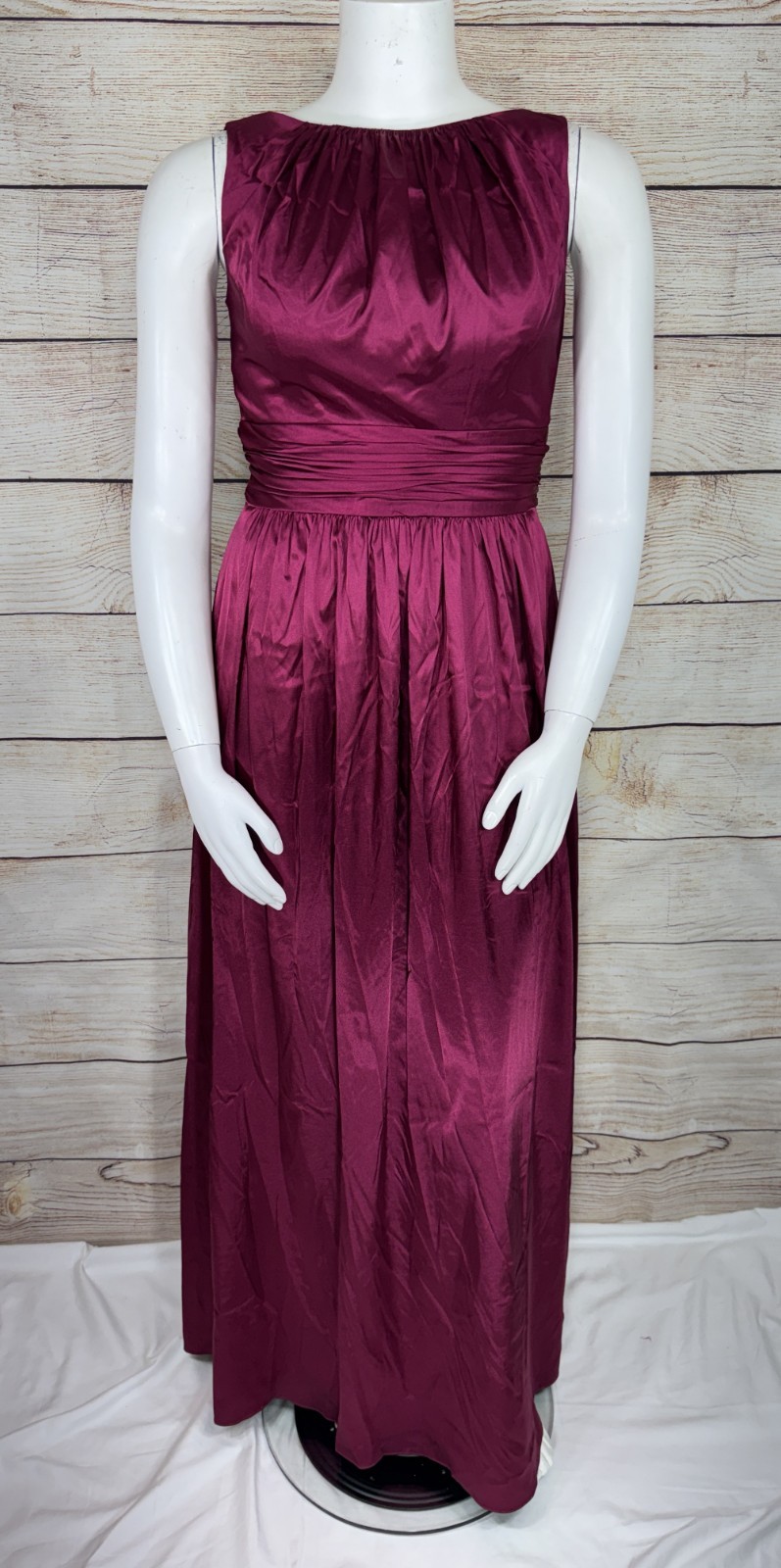 NEW! Social Women’s 14 High Neck Scoop Back Stretch Charmeuse Satin Dress Merlot
