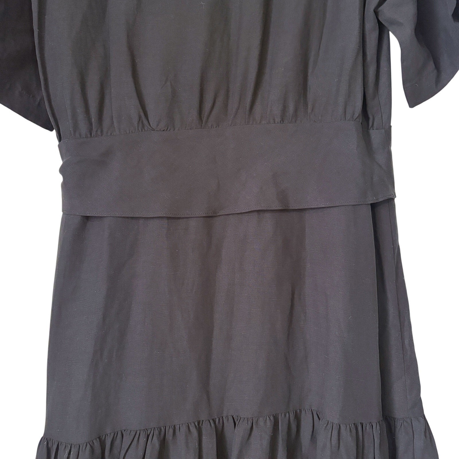 Kobi Halperin Tiered Linen Blend Wrap Shirt Maxi Dress Black XL Collared