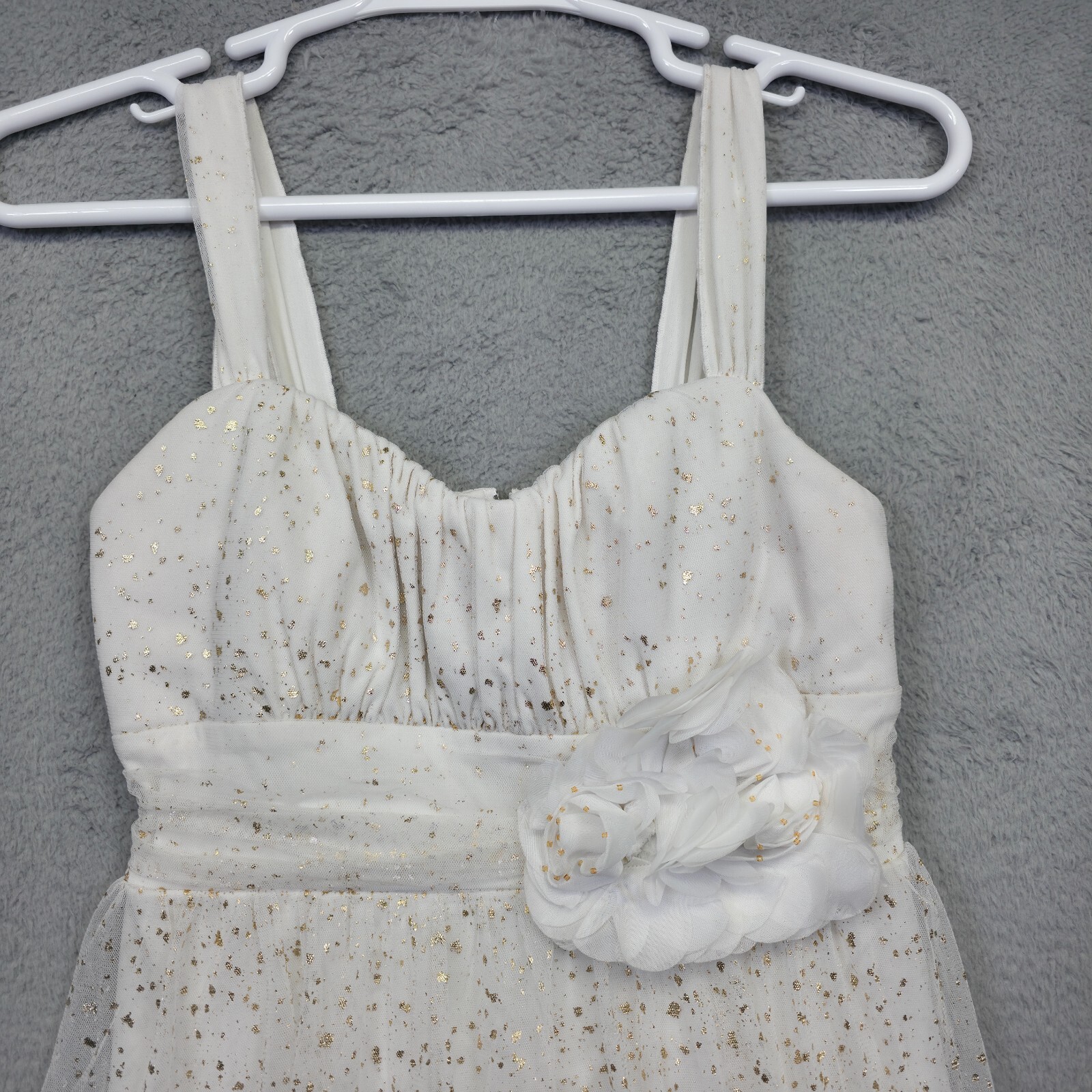 BCX Babydoll Dress Juniors 11 White Gold Metallic Wedding HOCO Party Formal Sexy