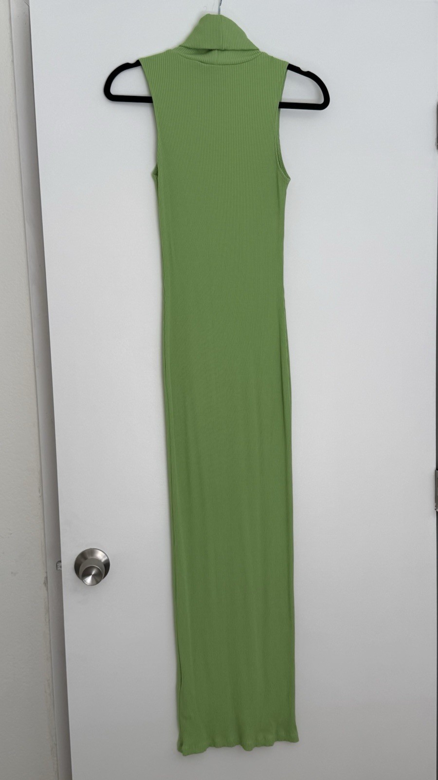 NA-KD Green Ribbed Maxi Dress High Neck Sleeveless Bodycon Floor Length S