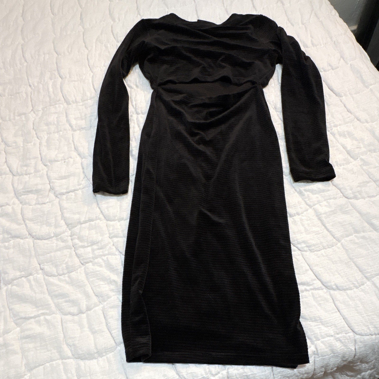 VICI Women’s Black Solid Velvet Bodycon Dress Stretch Scoop Neck Long Sleeve S