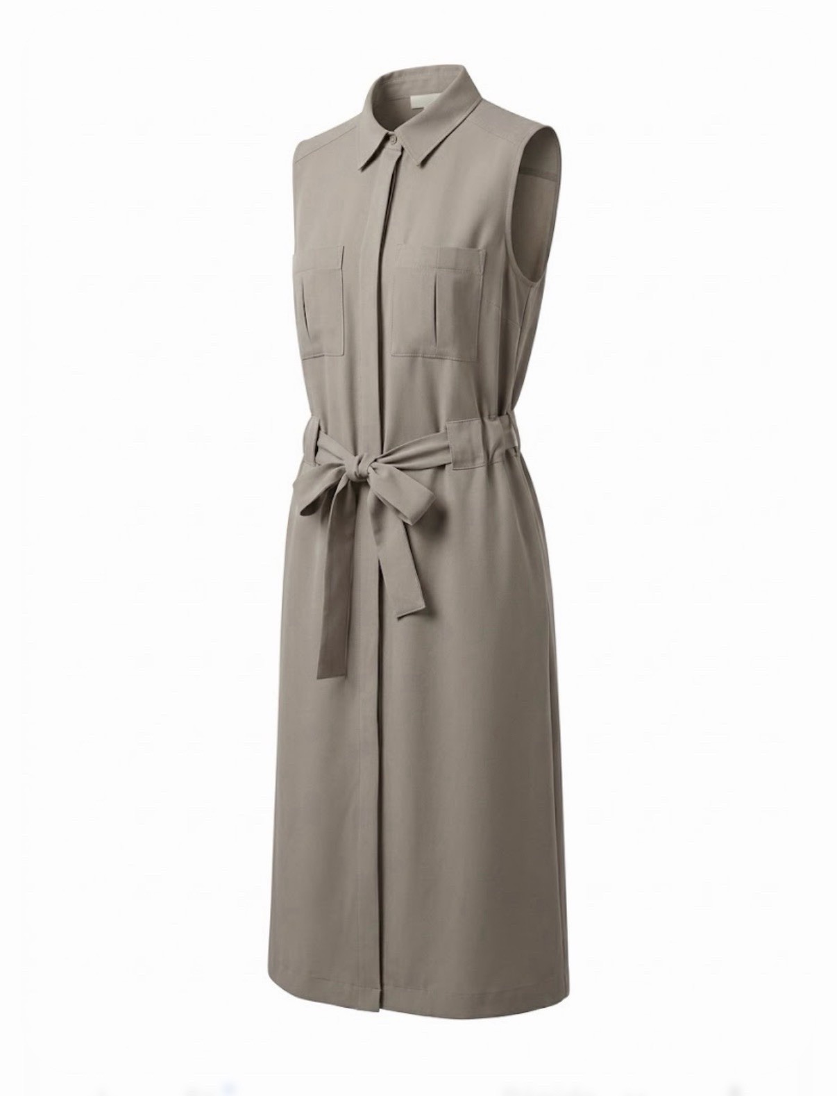 Prologue Beige Twill Belted Shirt Dress Collared Button Pockets Women’s Size S