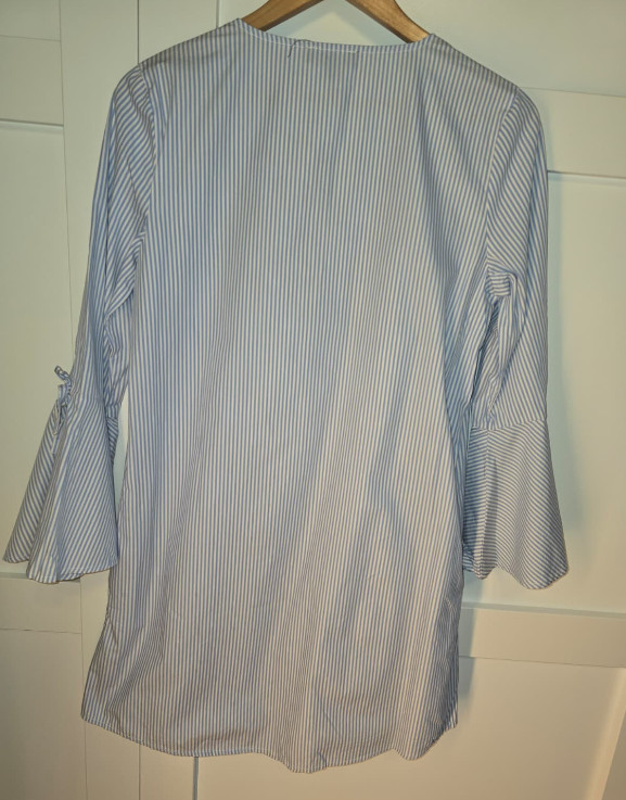 Spense Jeremy Womens 8 Blue White Stripe Embroidered Dress Bell Sleeve Cotton