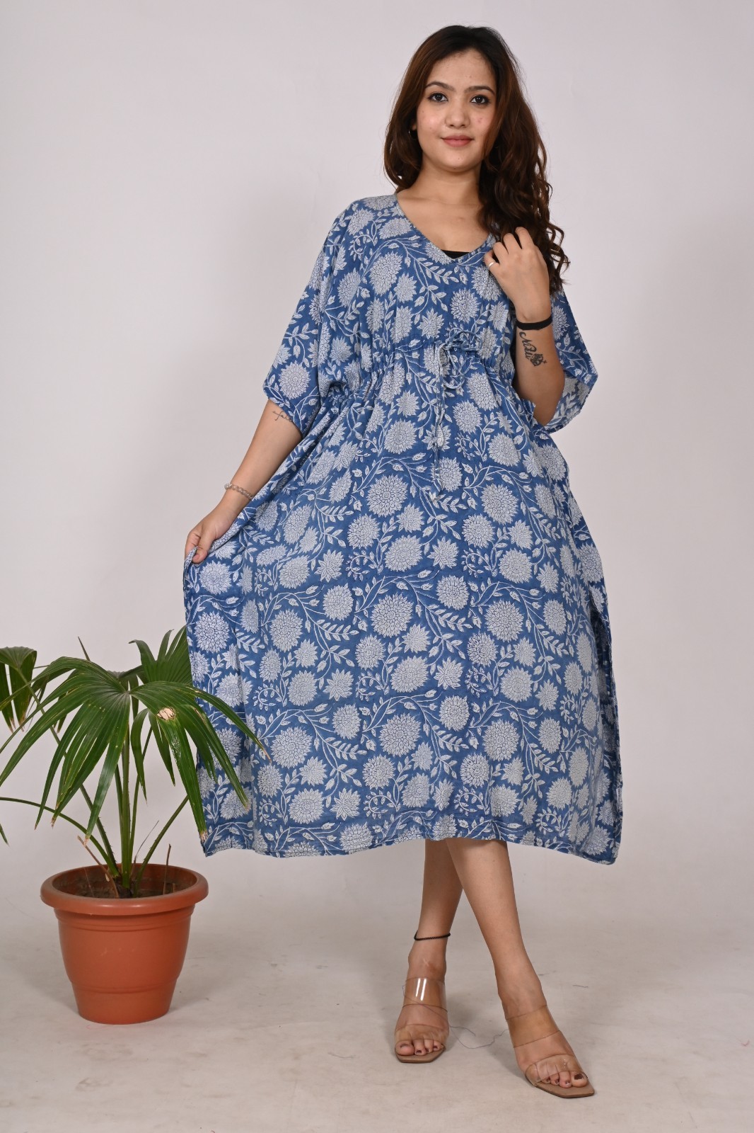 Women’s Handmade Cotton Kaftan Style Indian Short Dress Summer Block Print Gown