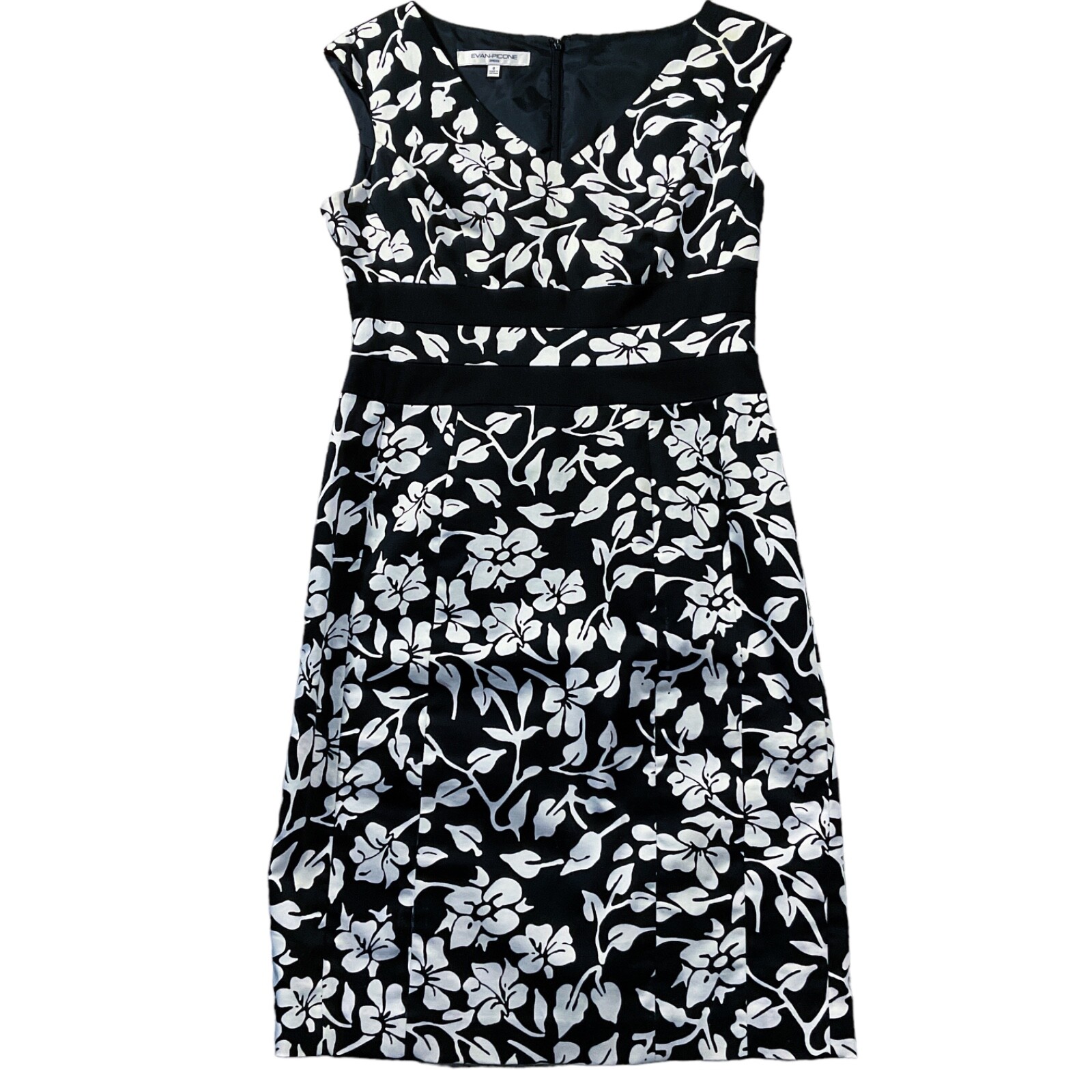 Evan Picone Womens Dress size 8 Black Cream Sleeveless Lined Cotton Stretch