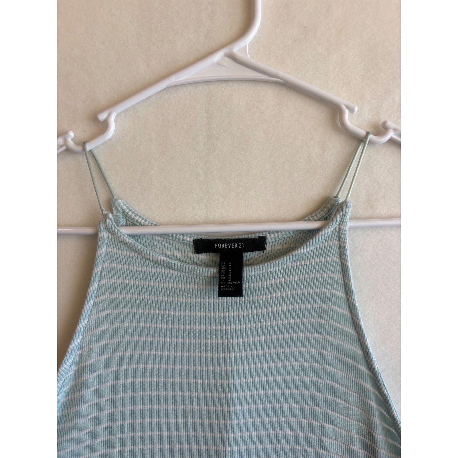 Forever 21 Womens Ribbed Knit Striped Trapeze Dress Sage Green White Medium
