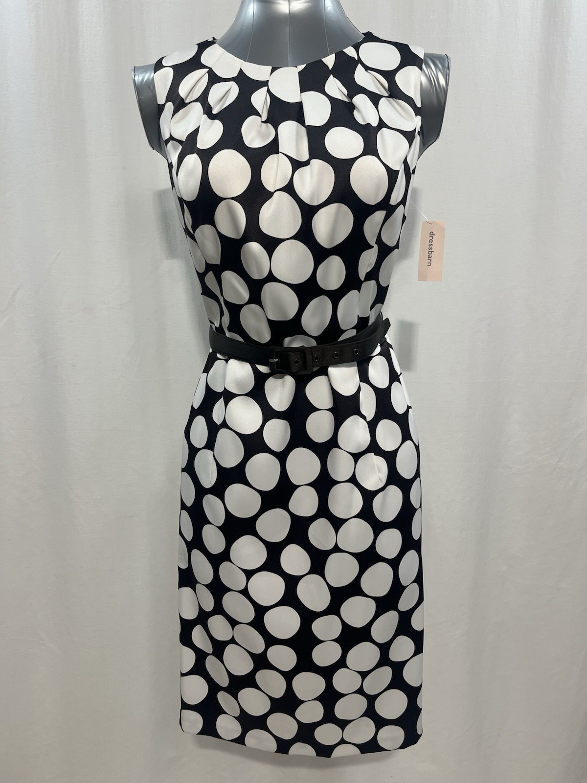 dressbarn Black and White Polka Dot Sleeveless Midi Dress party dressy work 1660