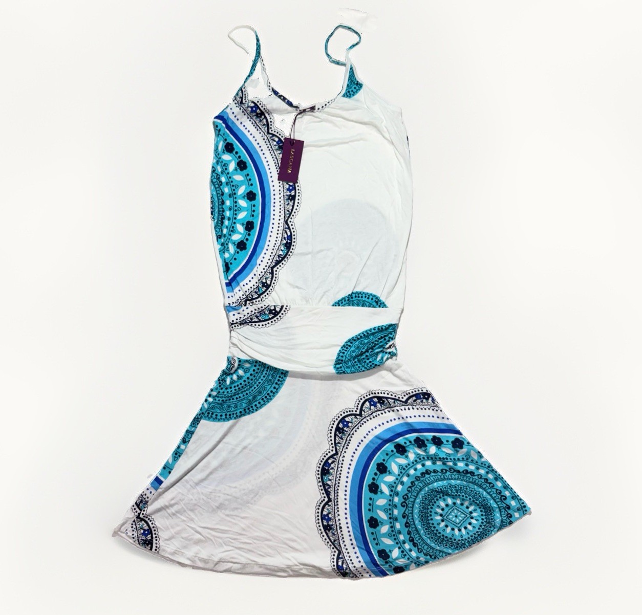 LASCANA Adjustable Tank Beach Dress Womens White Blue Turquoise Mandala Boho NWT
