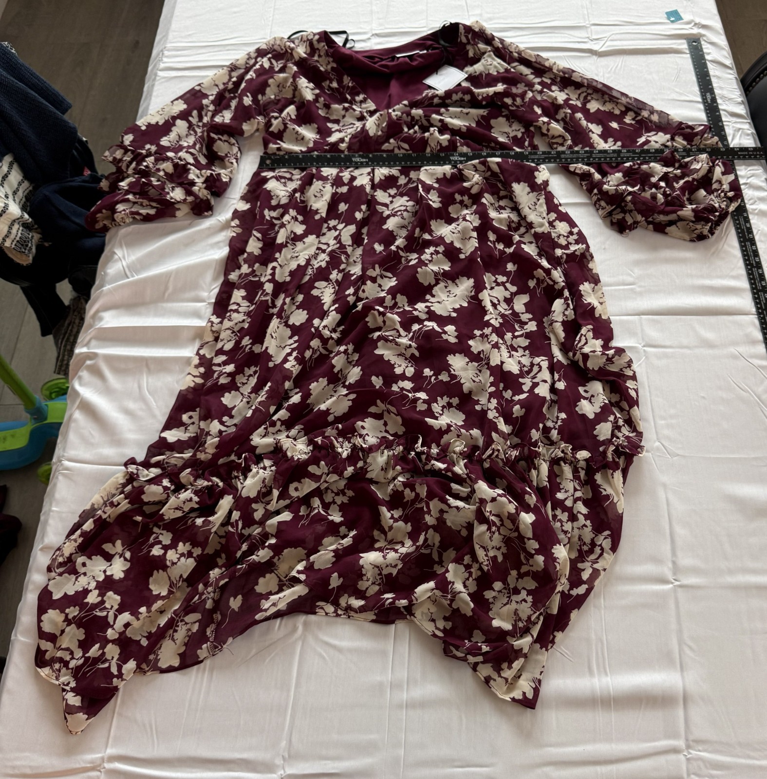 Premier Amour Burgundy Floral 3/4 Sleeve Dress Size 14