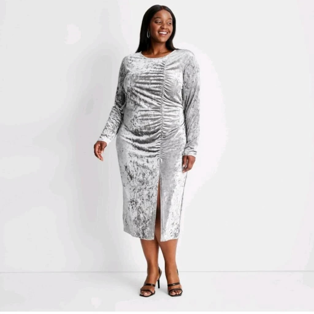 Future Collective Velvet Ruched A Line Dress Women’s Open Back – Size Large