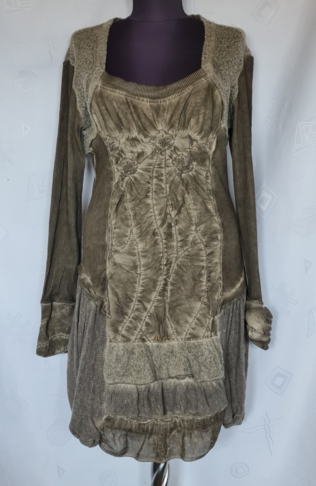 DRESS ITALY AUTHENTIC ELISA CAVALETTI BEIGE GREEN KNITTED WOMENS US 10 EU 38