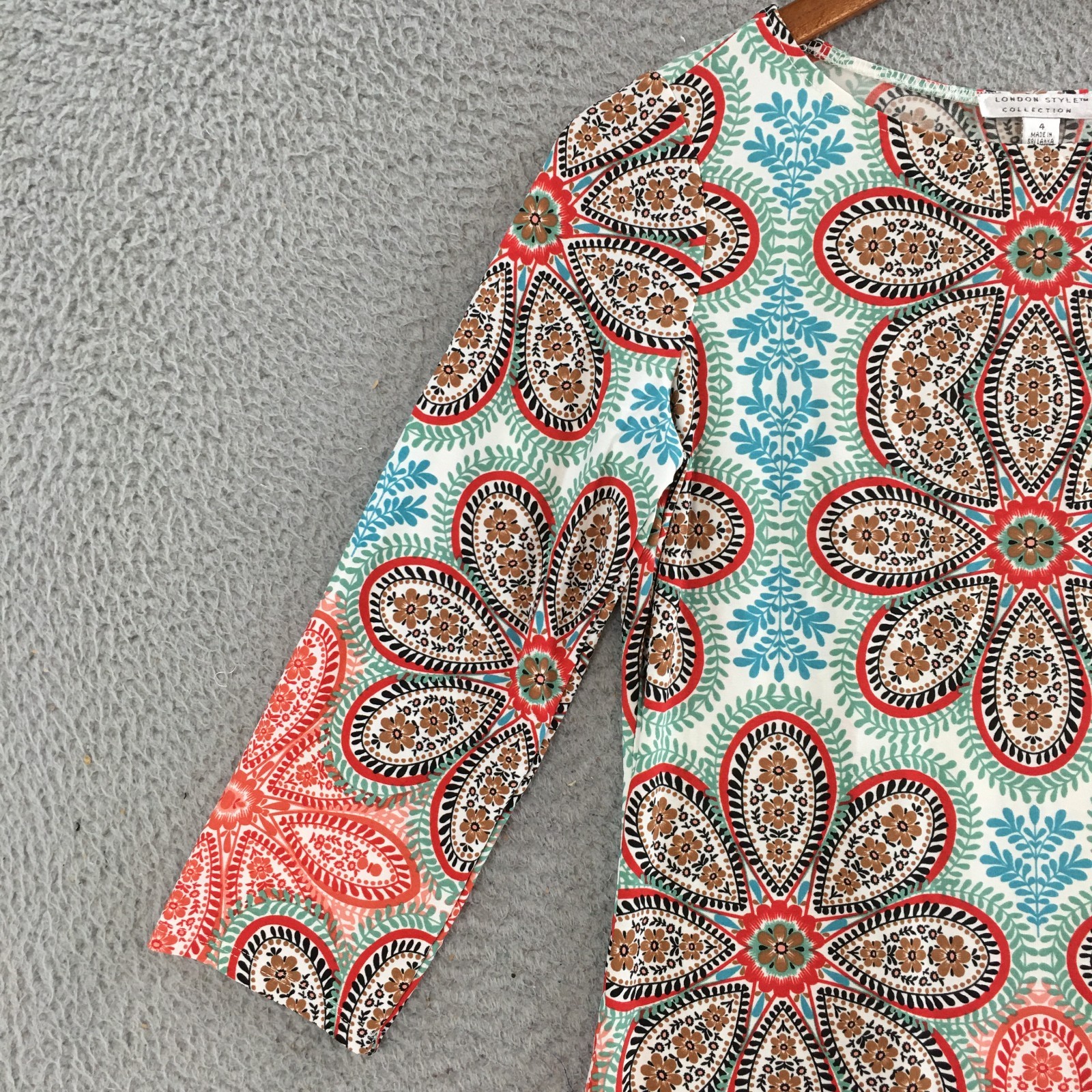 London Style Collection Sheath Dress Womens 4 Floral Print 3/4 Sleeve Multicolor