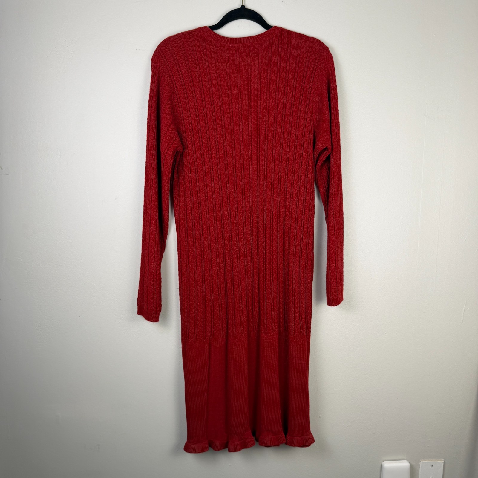 Coldwater Creek Sweater Dress Women Medium Red Cable Knit 100% Acrylic Crew Neck