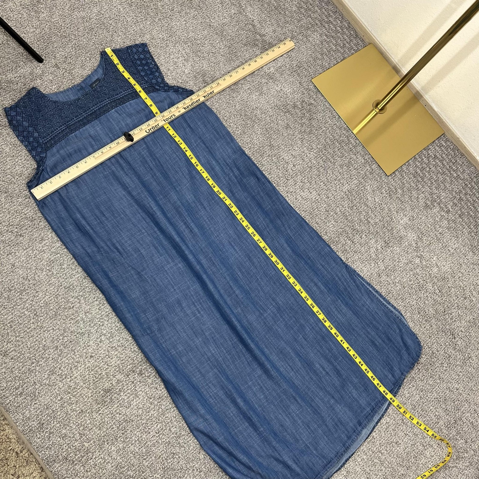 J Jill Denim Dress Womens Medium Blue Chambray Shift Embroidered Pockets Boho