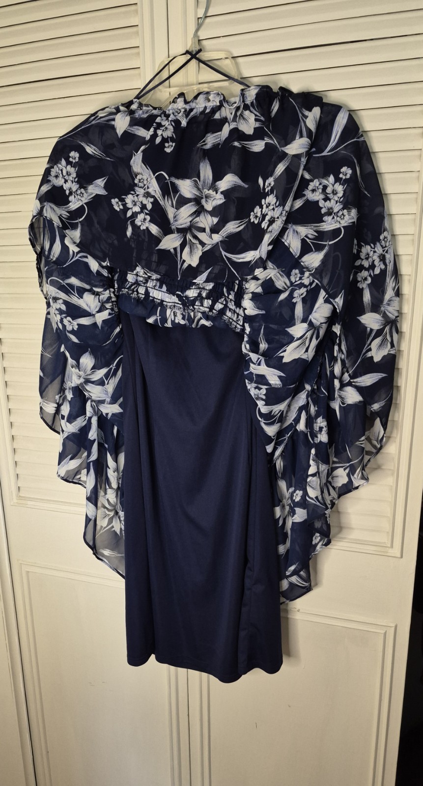 Just Taylor Women’s Dress Size 6 Navy & White Floral Sheer Lined 3/4 Sleeve