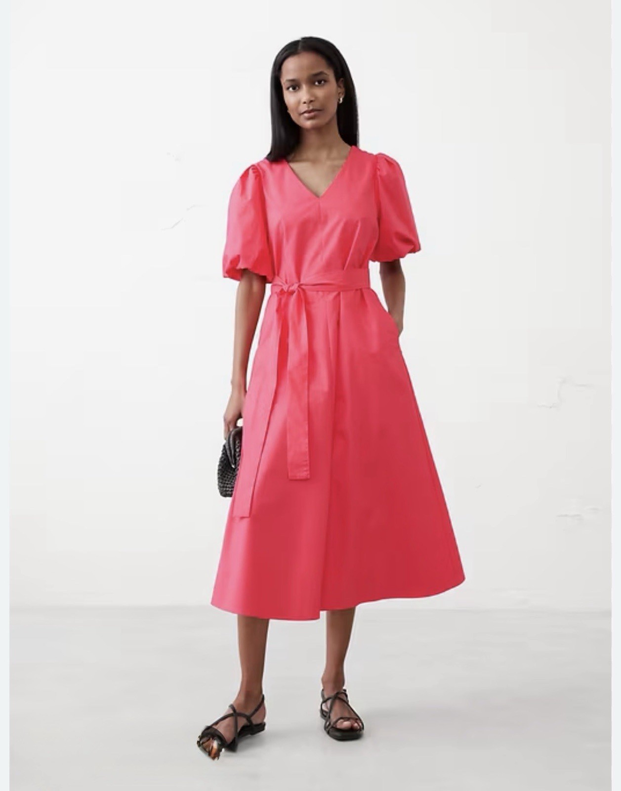 Banana Republic Puff Sleeve Pink Poplin Midi Dress Size XS NWT RT$150