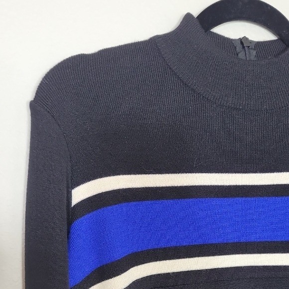 Liz Claiborne Wool Blend Sweater Dress Size XS/S Back Blue Stripes Old Money