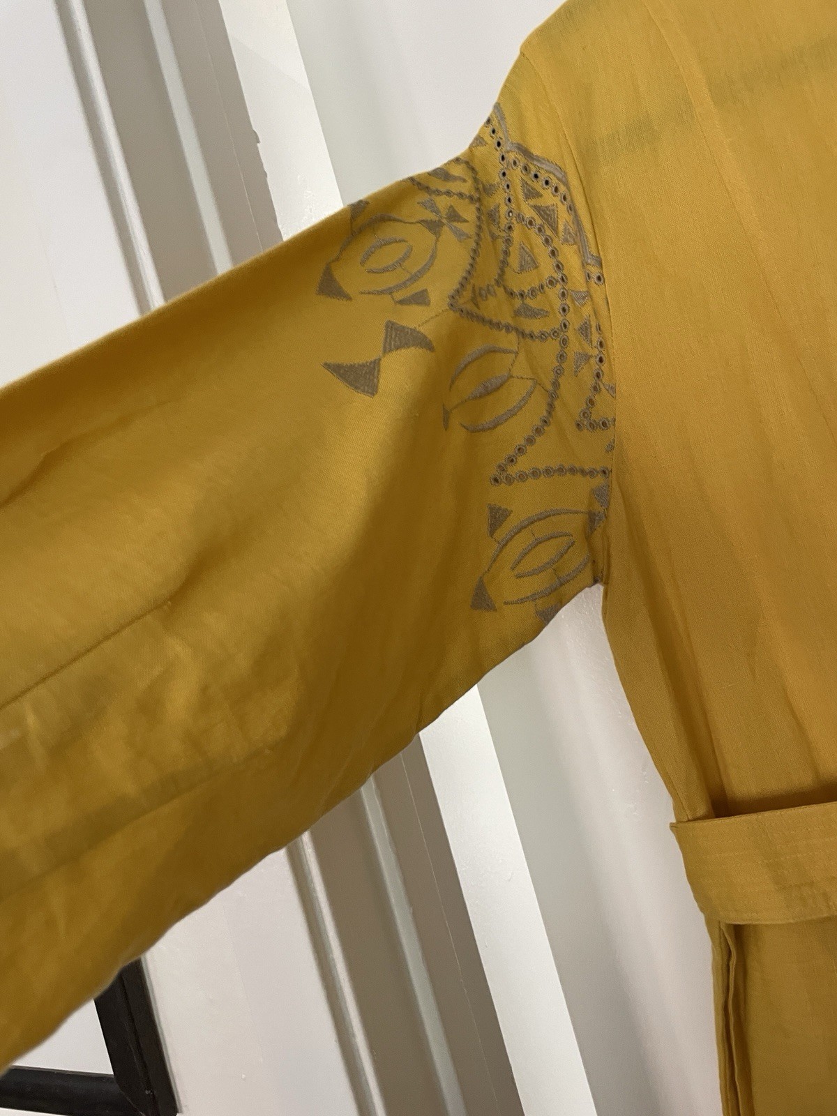 White Stuff Yellow Dress Embroidered Hem With Pockets And Belt Size 8