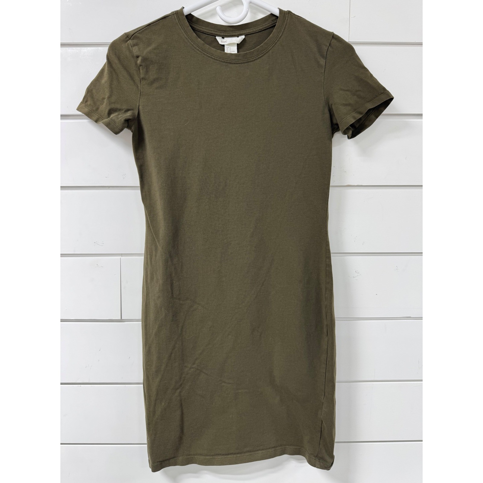 HM Basic Womens Olive Green Short Sleeve Crew Neck Bodycon T-Shirt Dress Small