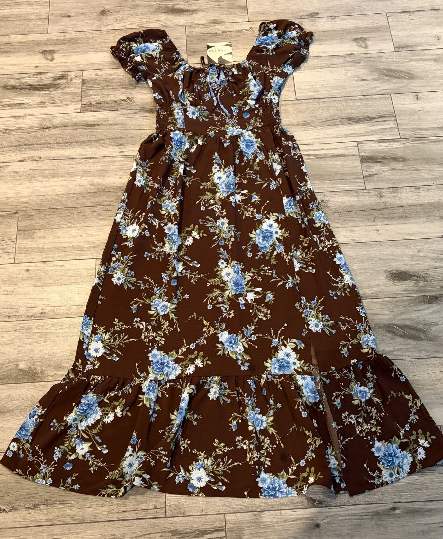 INSPIRED HEARTS Dress Size Large Brown Floral Print Front Split Maxi Dress