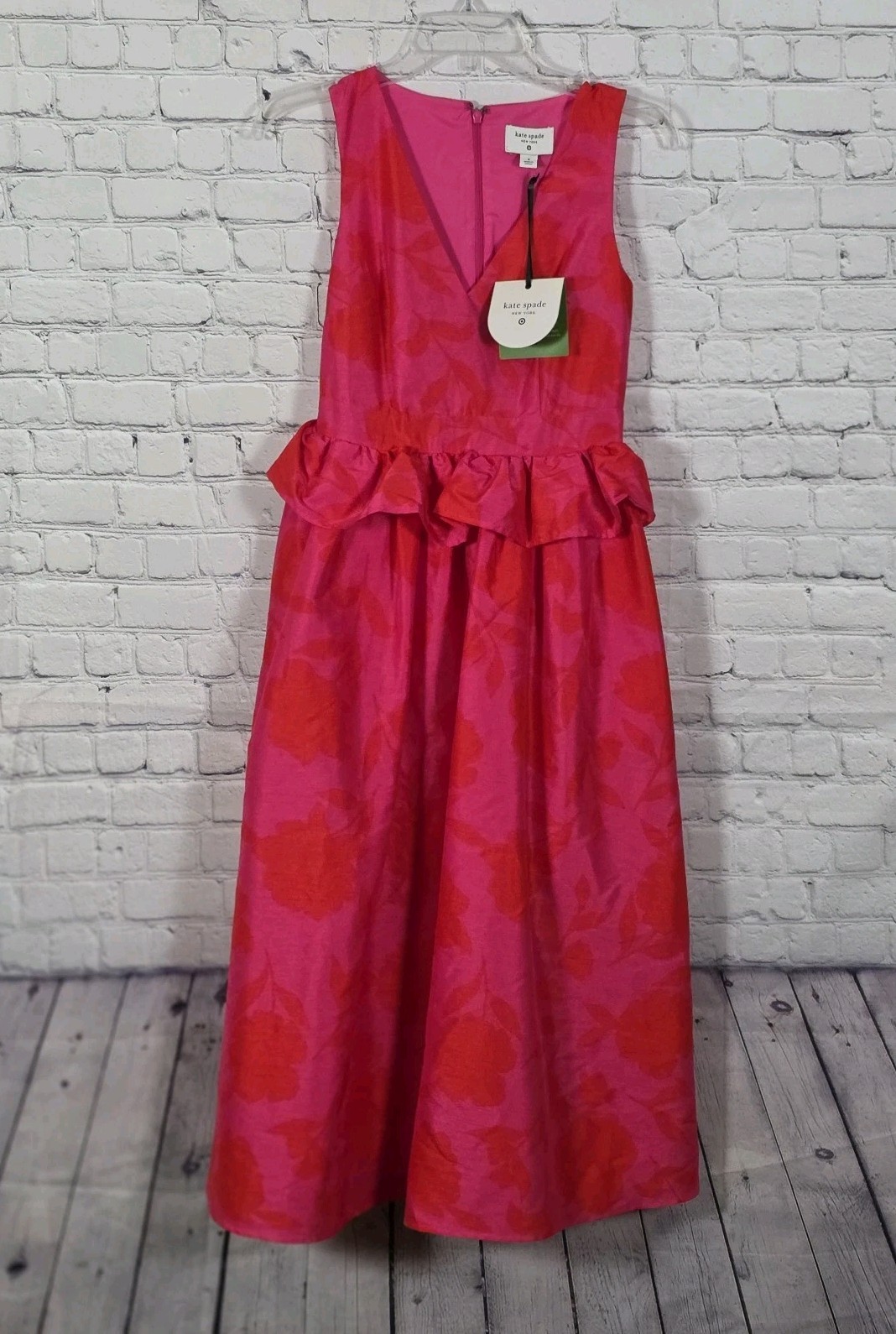 Kate Spade Women’s Size 0 Classic Rose Peplum Midi Dress NWT