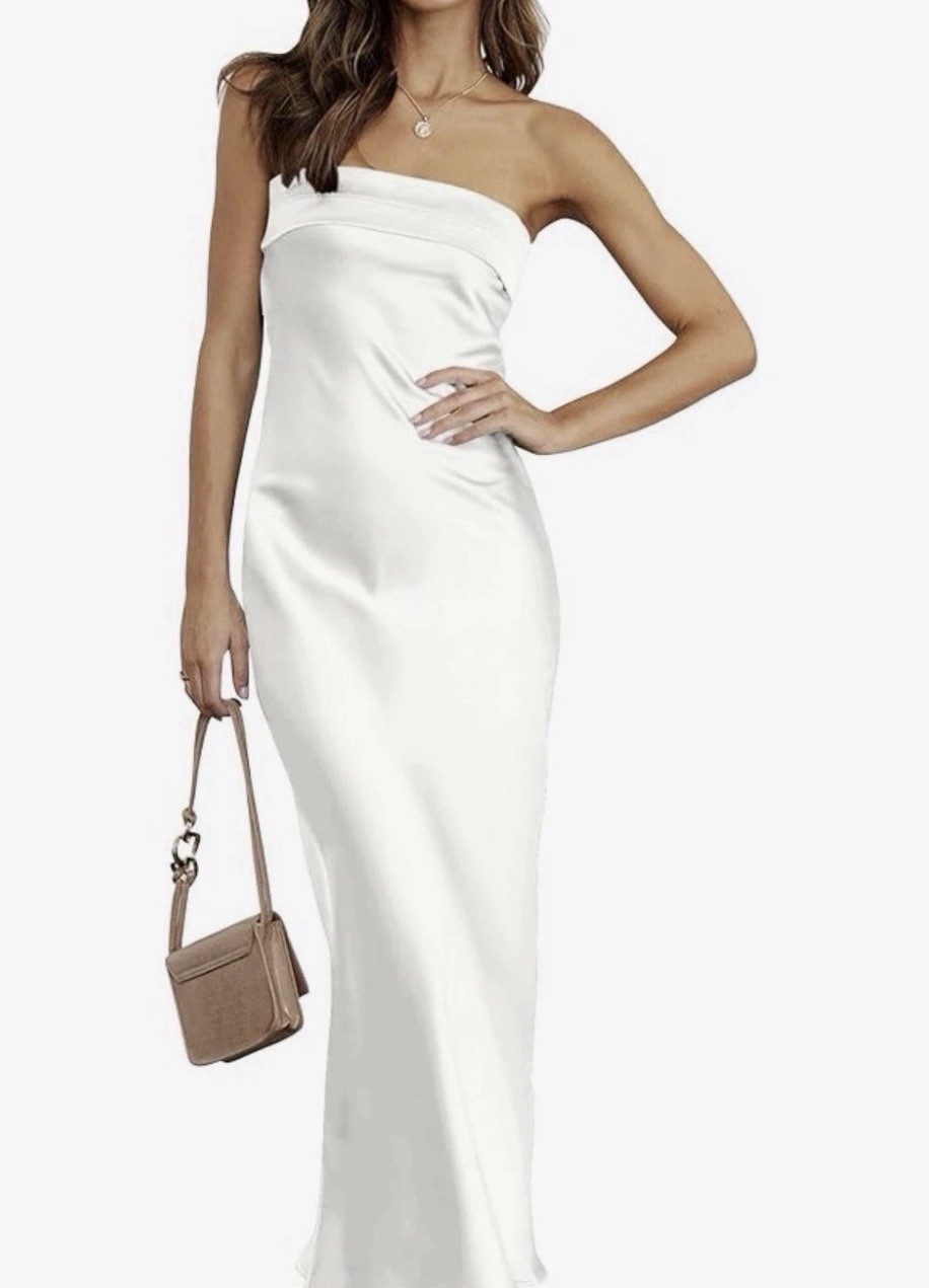 Ivory Satin Strapless Cocktail Slip Dress Old Money Minimalist Cowl Back Size S