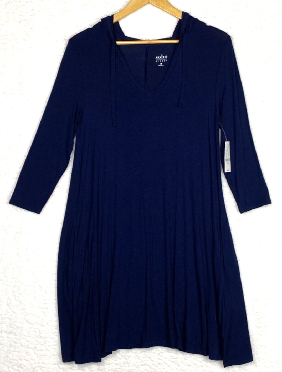 New York & Co. Dress Womens Small Knit Hoodie Navy Stretch Pockets Minimalist