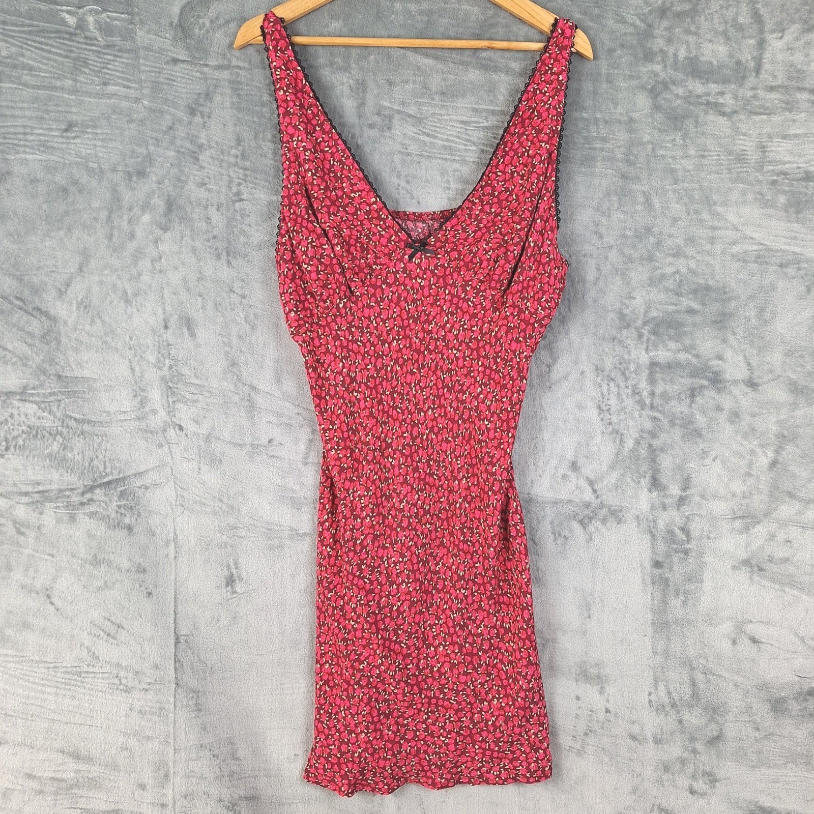 Womens Slip Dress Medium Red Babydoll Y2K Romantic Floral Mini Fairy Coquette