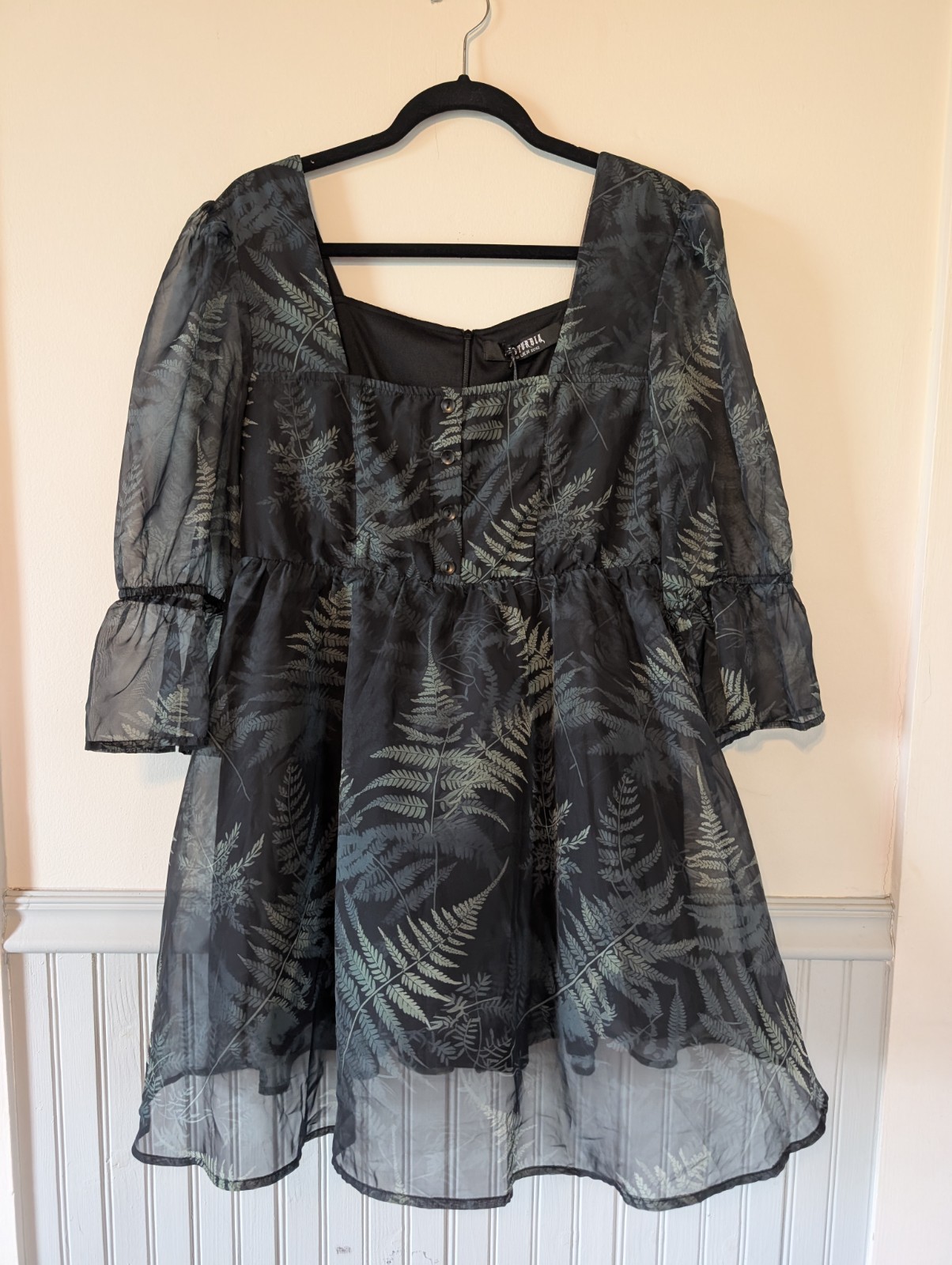 Disturbia Fernery Chiffon Mini Dress Size 10 Goth Forest Fairy Puff Babydoll