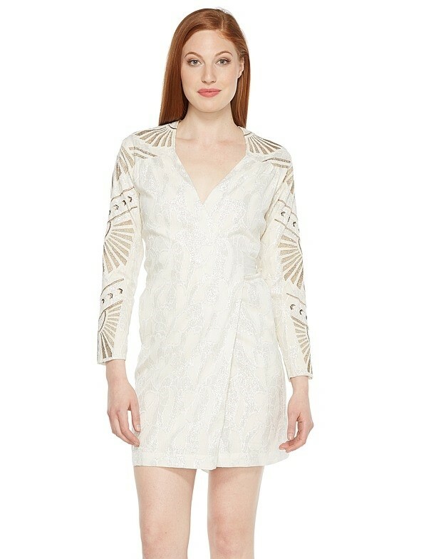 Intropia 243284 Womens Long Sleeve Belted V-Neck Shift Dress Silver Size 42