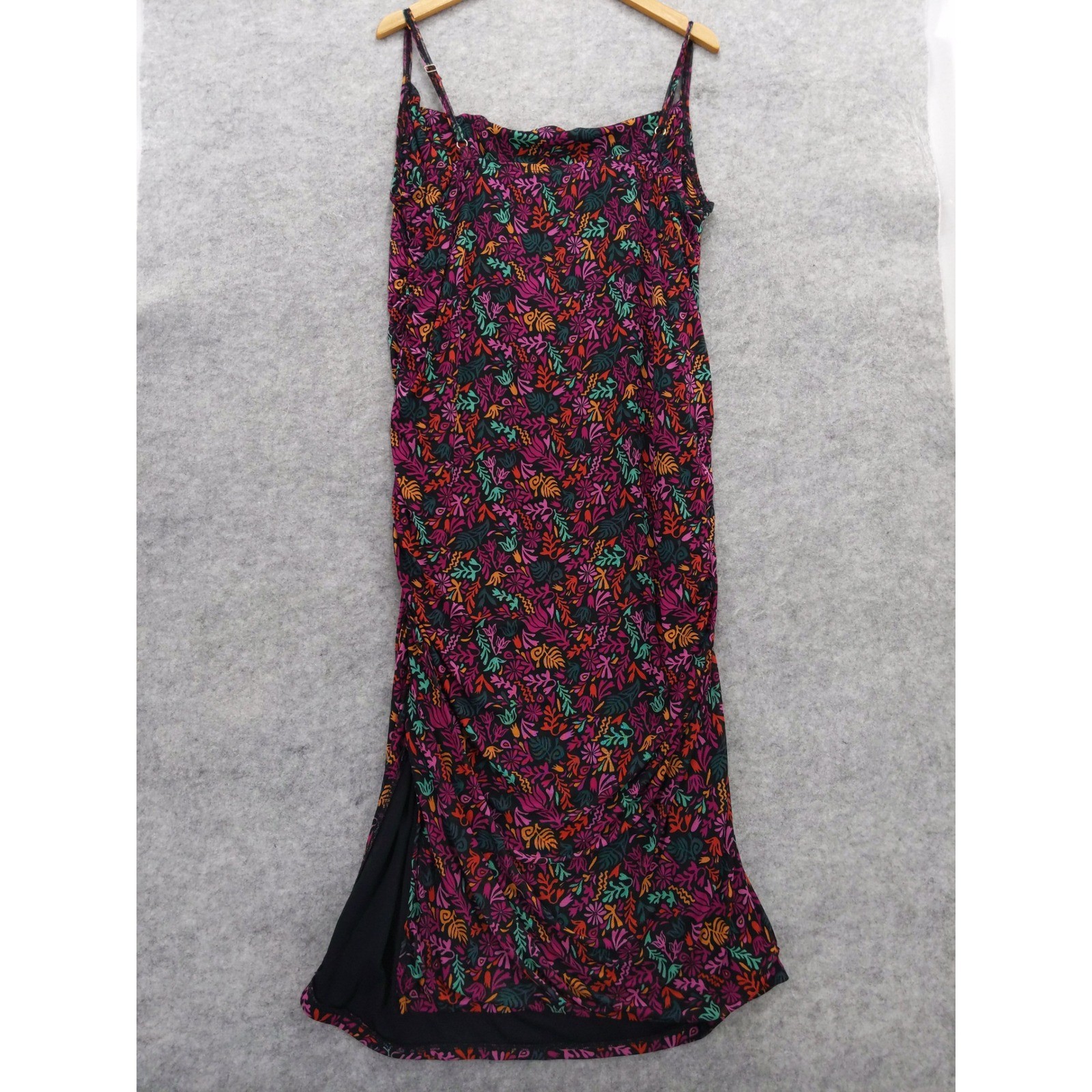 Ava & Viv Stretch Mesh Bodycon Midi Dress 4X Black Floral Ruched Strappy