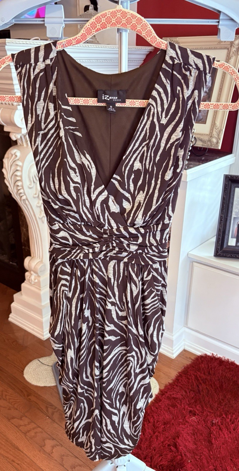 IZ Buyer Dress In A Brown & Beige Zebra Print Pattern. Size Lg. NWT
