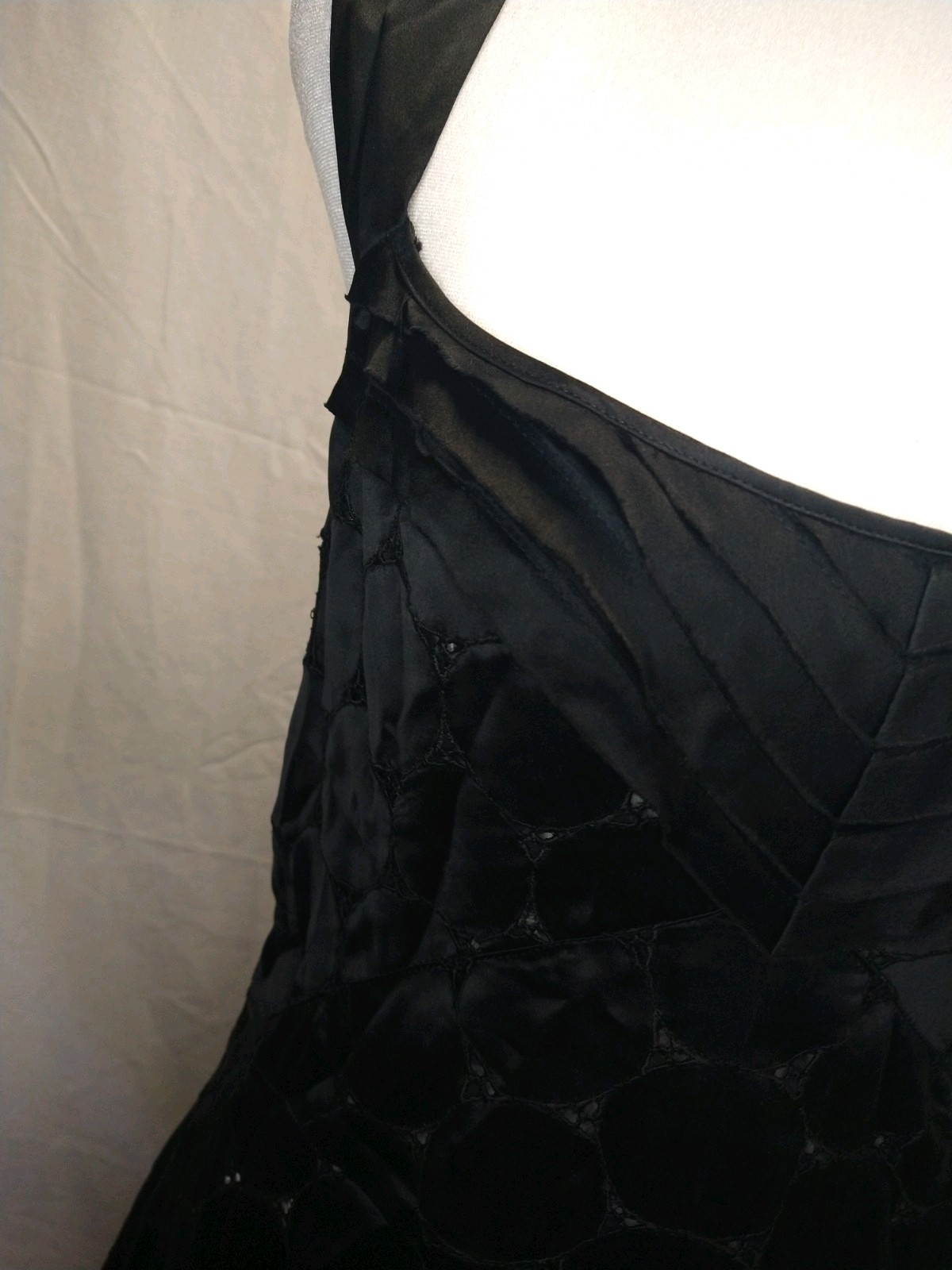Asian Silk Little Black Dress Open Knit Raw Hem Dark Romantic Goth Punk Size L
