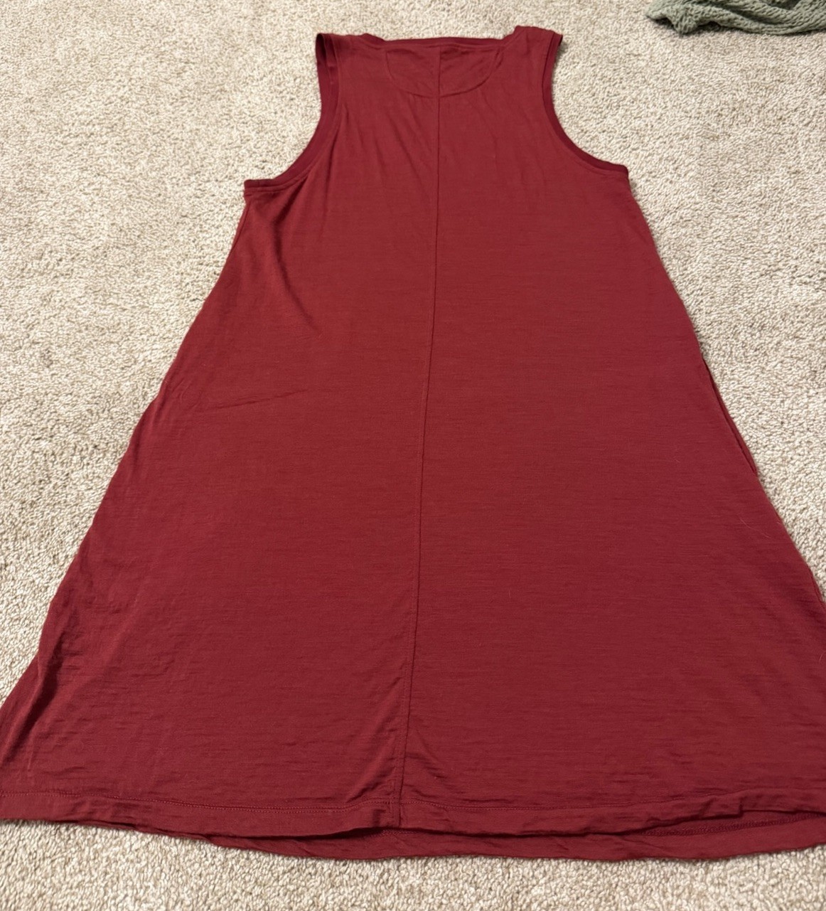 100% Merino Wool Dress Small Burgundy Sleeveless Pockets Excellent