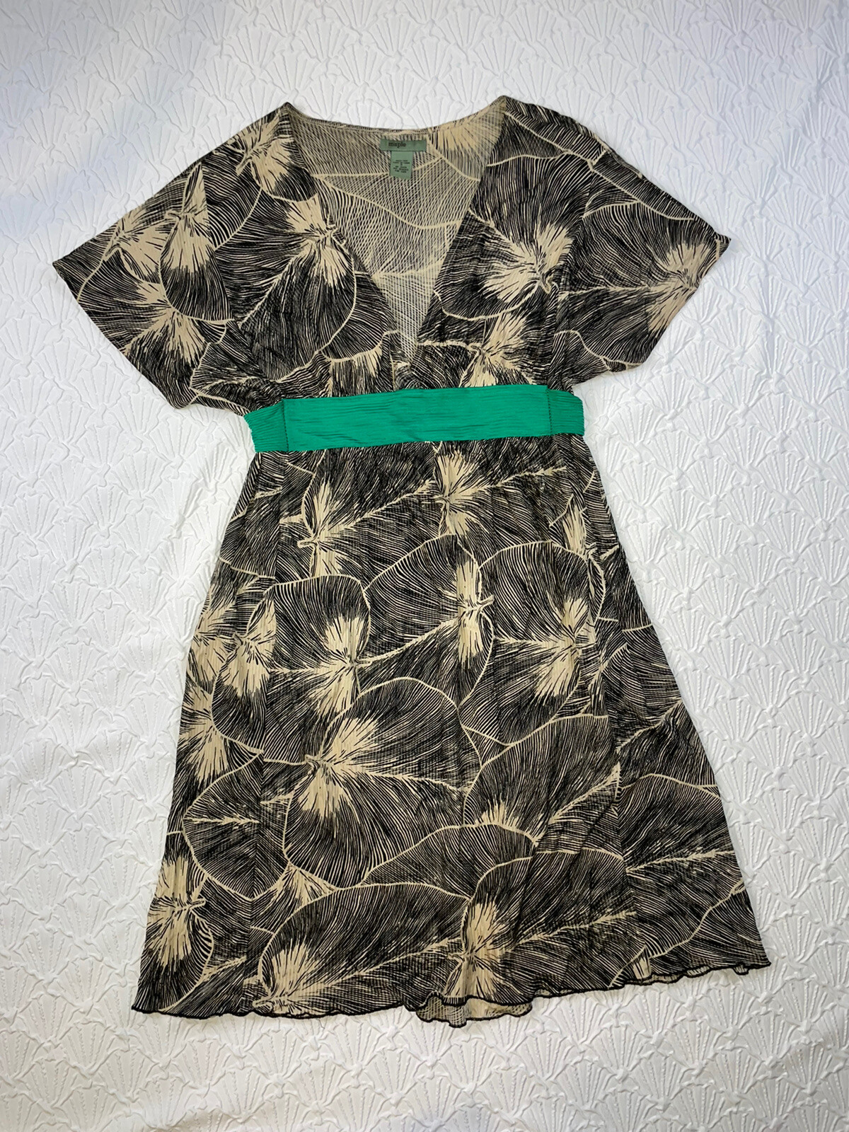 Anthropologie Maple Size Small 100% Silk fan leaf print dress Tan And Green