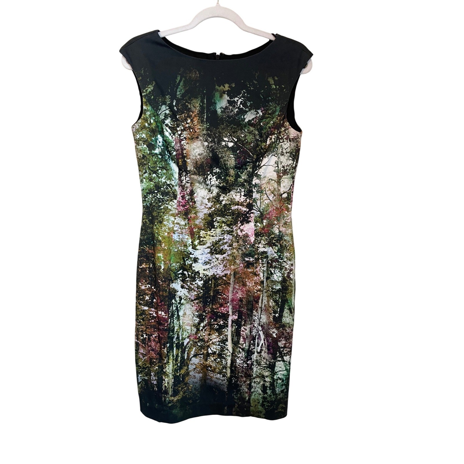Kay Unger NY Forest Tree Print Sheath Dress Multicolor Size 8