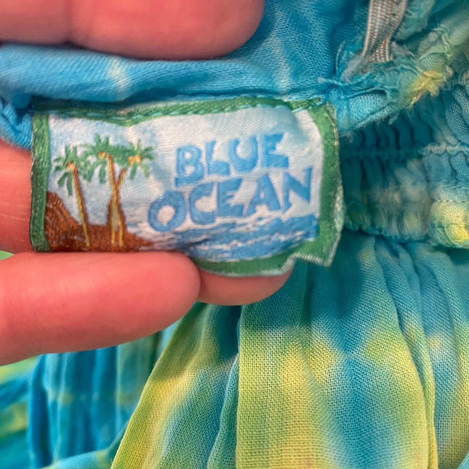 Blue Ocean Midi Dress OS Tie Dye Halter V-Neck Smocked A-Line Summer Boho Hippie