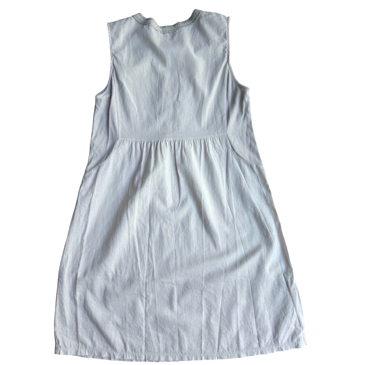 Terzo Millennio Italy White Linen Cotton Metallic Trim V-Neck Dress S