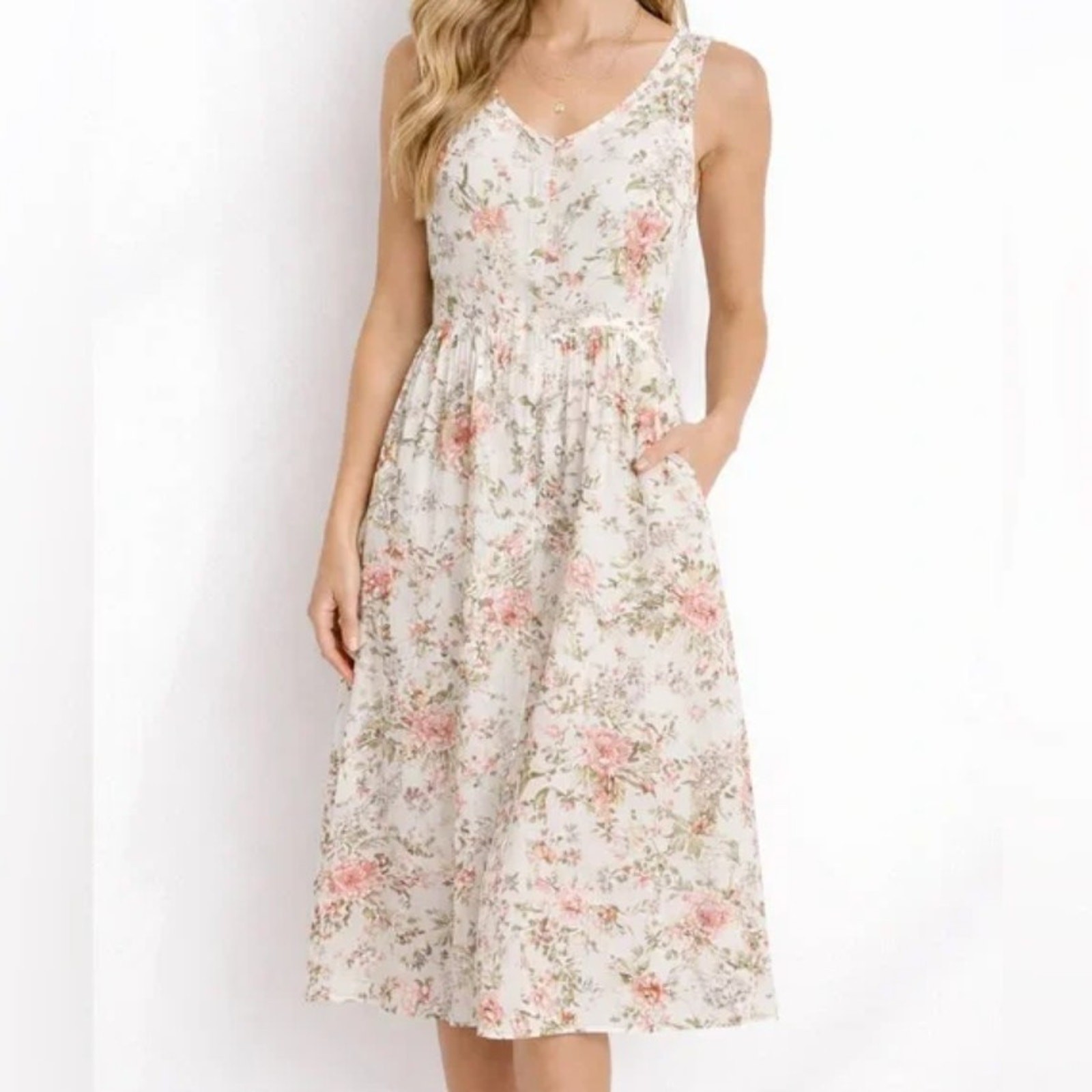 Frye white floral midi sleeveless prairie cottagecore dress sz L