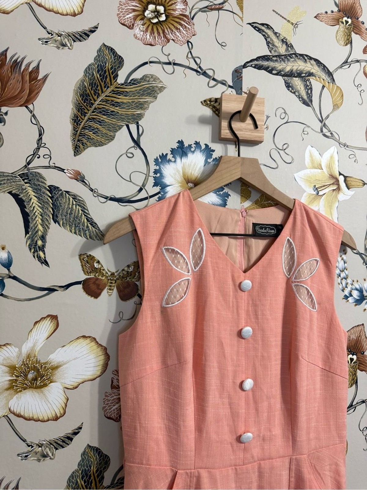 Voodoo Vixen Retro light Coral Pink Swing Dress Pockets Size M