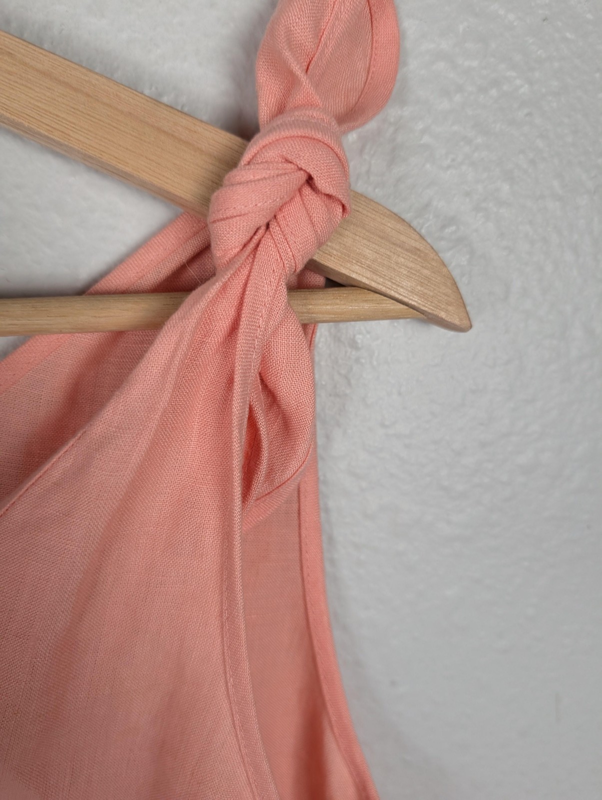 J Peterman Dress Womens 12 Peach Linen Midi Side Button Sleeveless Bow Tie Strap